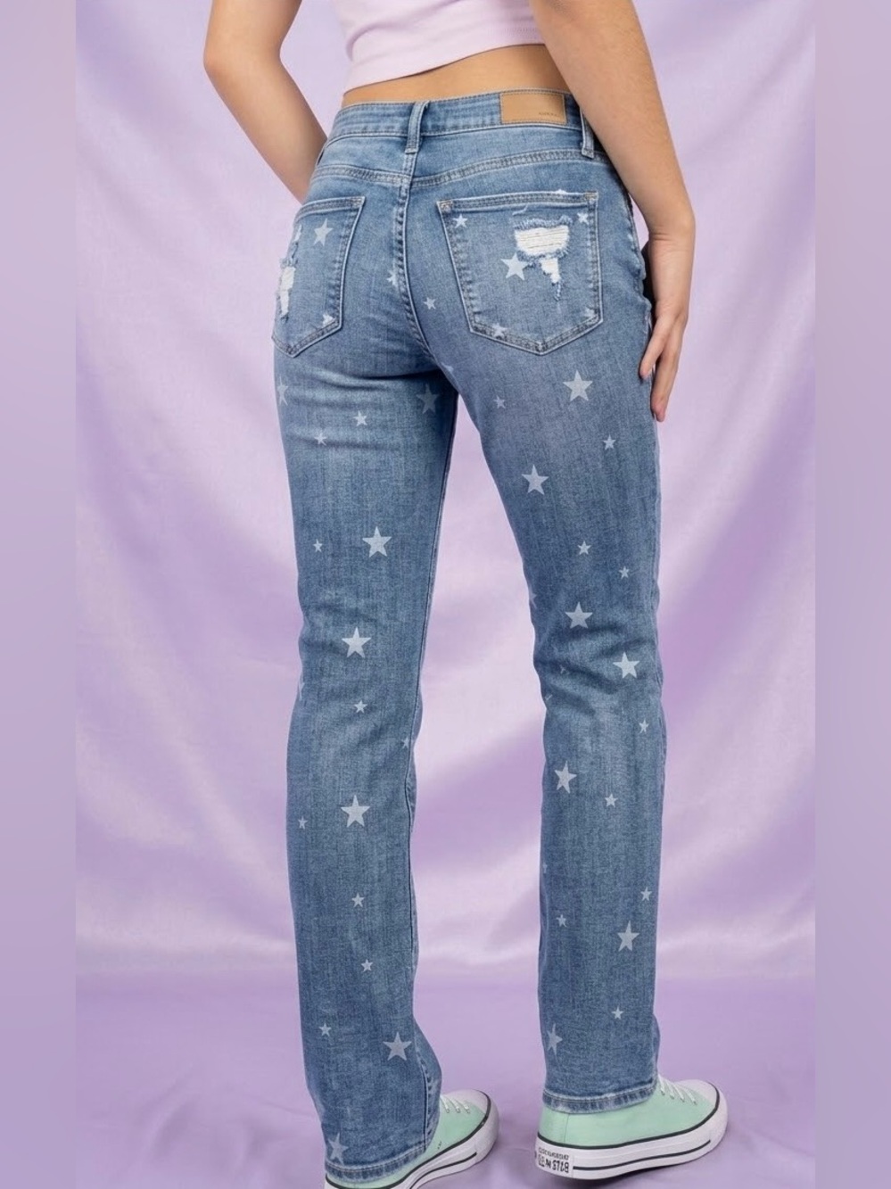 Judy Blue Star Print Distressed Boyfriend Jeans Mid Rise 30/29” y2k